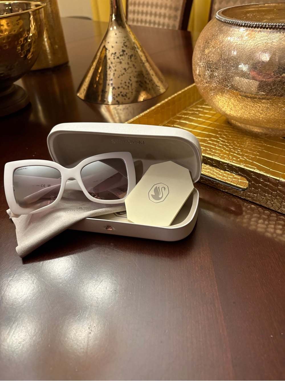 Swarovski White Oversized Cat-Eye Sunglasses with Gradient Lenses
